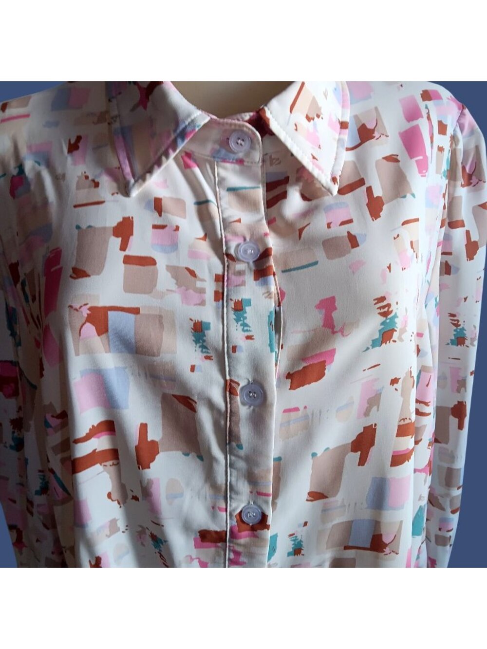 2XL True Vintage 80s Splatter Blouse Slinky Polyester Pleated Back Design